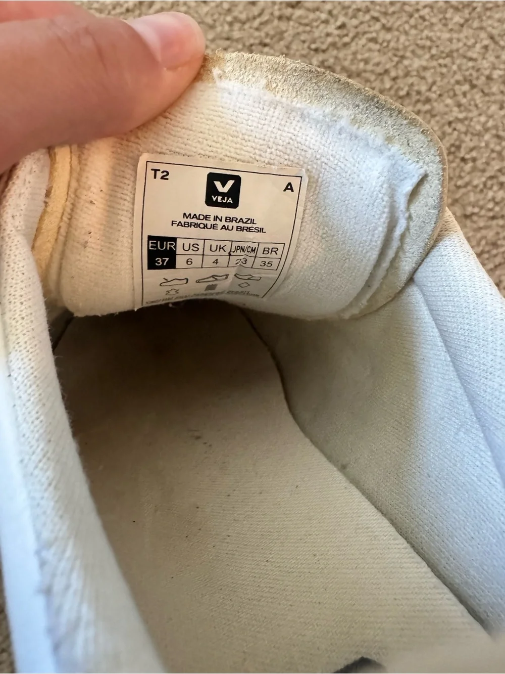 Veja Women’s White Sneakers with Black V Logo and Cream Sole